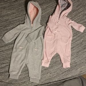 Two Soft hooded jumpsuits